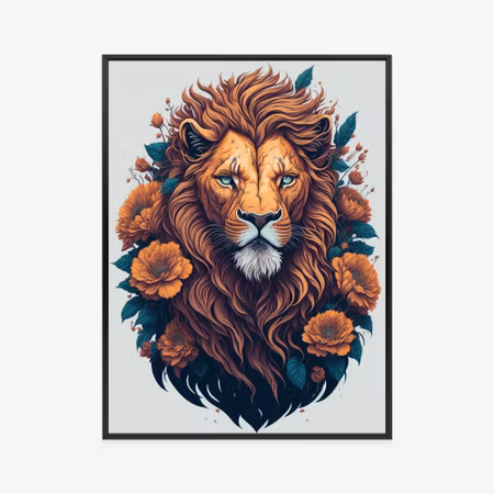 Poster med ram - Head of a red lion with mane and