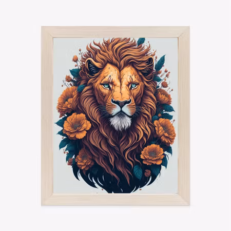 Poster med ram - Head of a red lion with mane and
