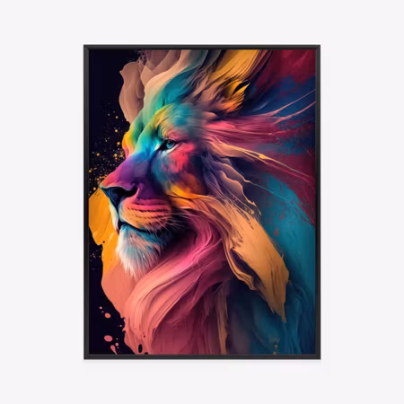 Poster med ram - Lion on colorful abstraction