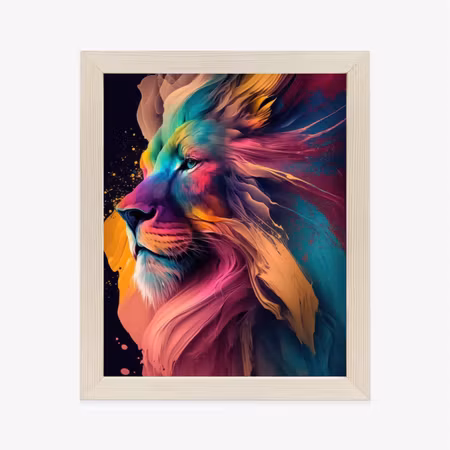 Poster med ram - Lion on colorful abstraction