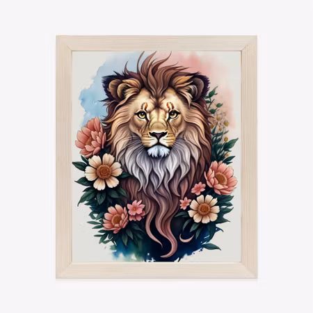 Poster med ram - Flowers and a lion with a mane