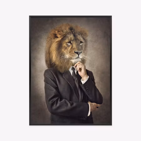Poster med ram - A man in a suit with a lion amp s