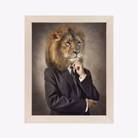 Poster med ram - A man in a suit with a lion amp s