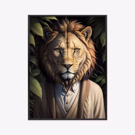 Poster med ram - A lion wearing a sweater