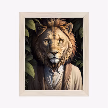 Poster med ram - A lion wearing a sweater