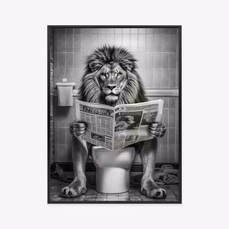 Poster med ram - A lion reading a newspaper