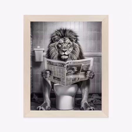 Poster med ram - A lion reading a newspaper