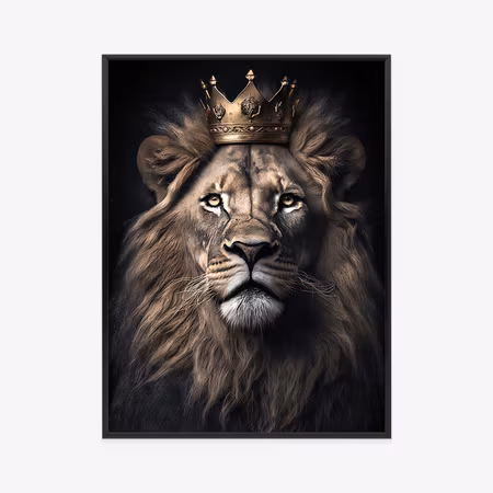 Poster med ram - A lion in a crown in a realistic