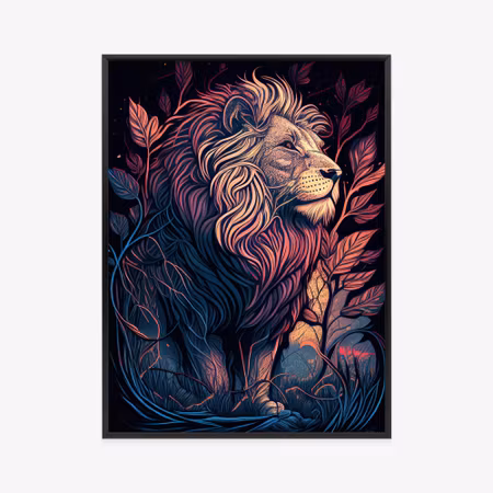 Poster med ram - Majestic lion in illustration