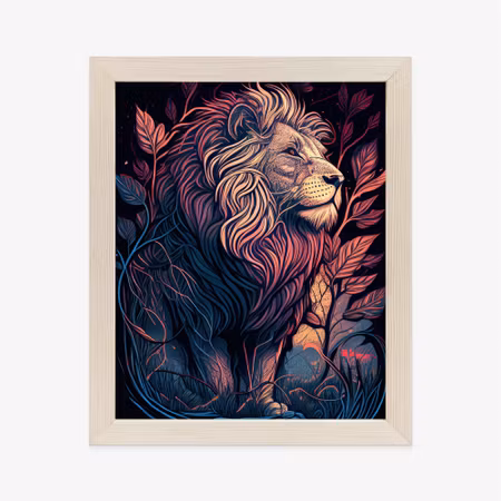 Poster med ram - Majestic lion in illustration
