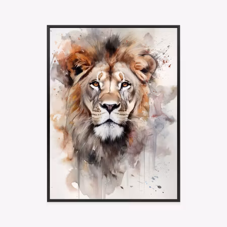 Poster med ram - A portrait of a lion painted with