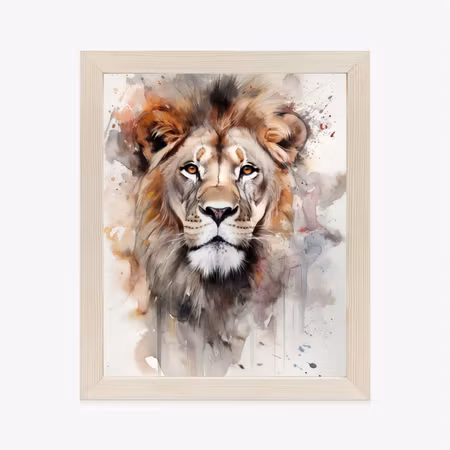 Poster med ram - A portrait of a lion painted with