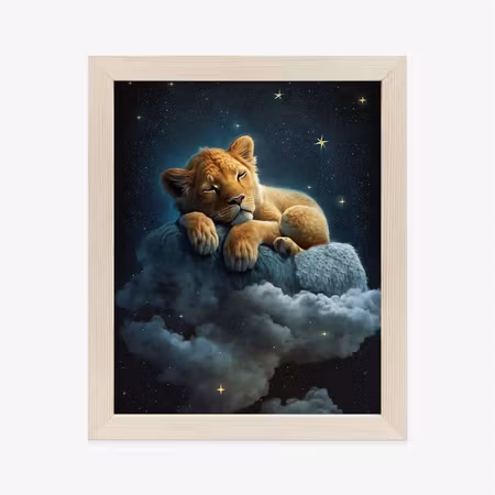 Poster med ram - A lion sleeping on a cloud