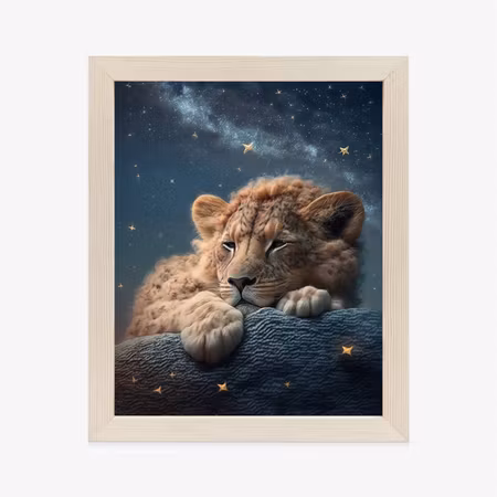 Poster med ram - Sleeping lion and night sky