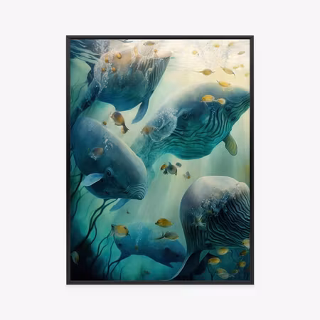 Poster med ram - Whales in the sea depths