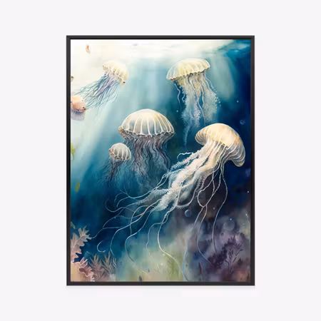 Poster med ram - Watercolor jellyfish in the