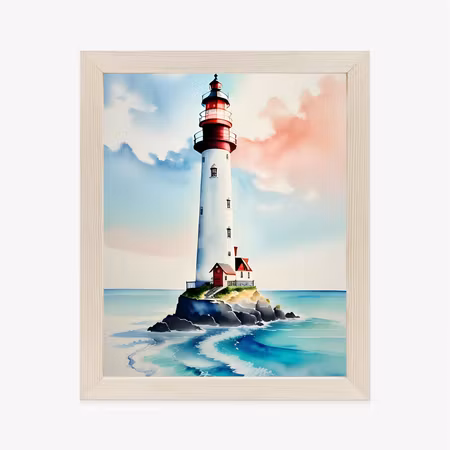 Poster med ram - Lighthouse and watercolor sea