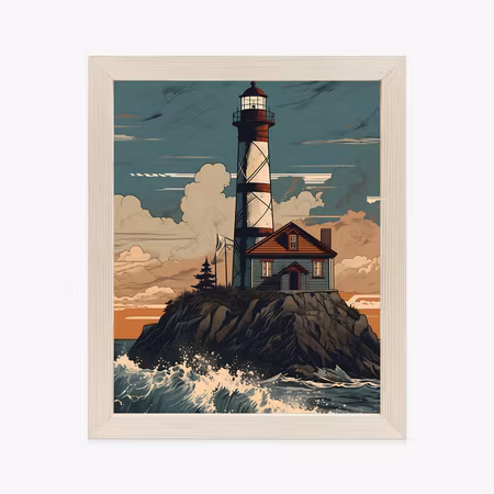 Poster med ram - Lighthouse and rough waves