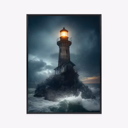 Poster med ram - Light on the lighthouse during a