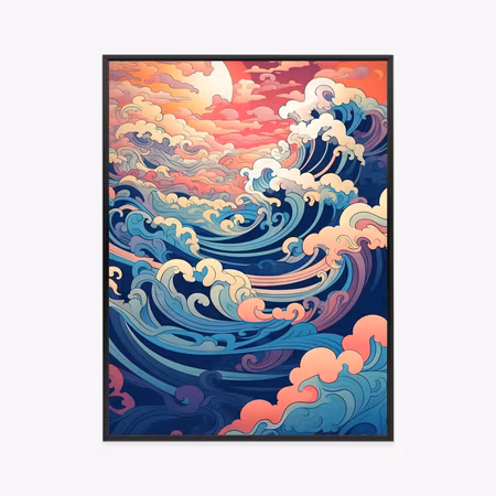 Poster med ram - Abstract landscape with sea waves