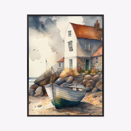 Poster med ram - Wooden boat on the watercolor