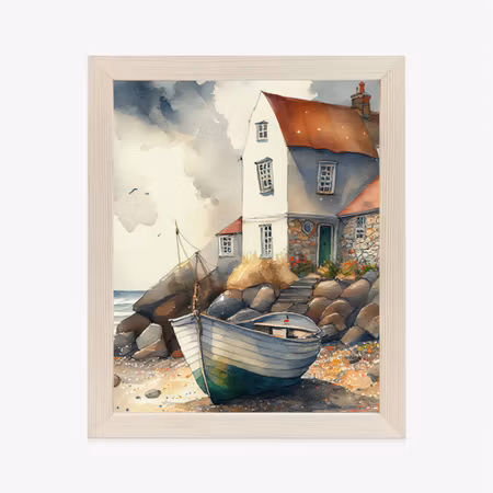 Poster med ram - Wooden boat on the watercolor