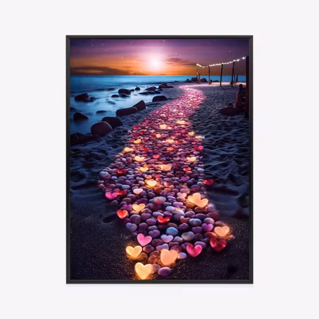 Poster med ram - Heart-shaped stones on a tropical