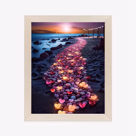 Poster med ram - Heart-shaped stones on a tropical