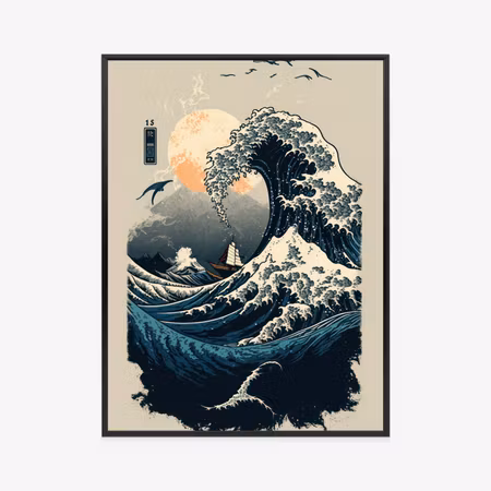 Poster med ram - Abstract landscape with a wave in