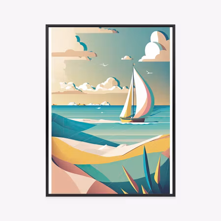 Poster med ram - Sea landscape with sailboat