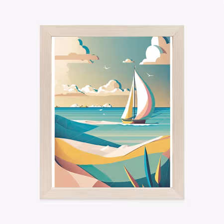 Poster med ram - Sea landscape with sailboat