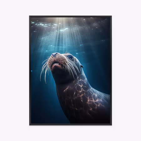 Poster med ram - A seal in the depths of the ocean