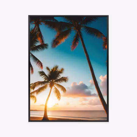 Poster med ram - Tropical beach with palm trees at