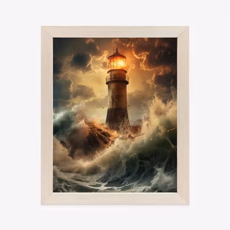 Poster med ram - A lighthouse during a storm