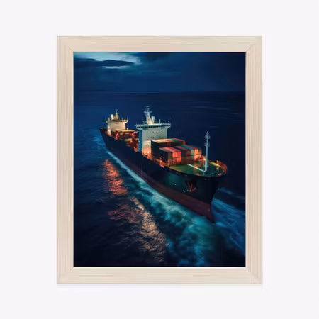 Poster med ram - Cargo ship in sea waters at night