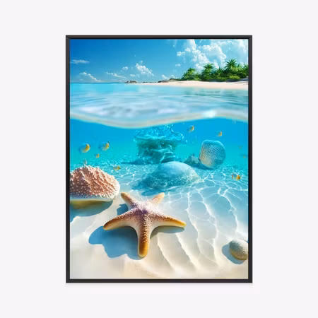 Poster med ram - Starfish shells and fish in the