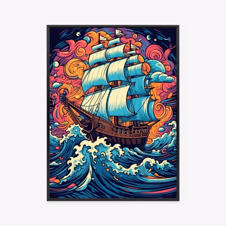Poster med ram - Abstract ship on a stormy sea