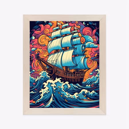 Poster med ram - Abstract ship on a stormy sea