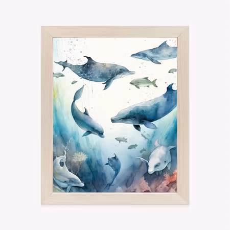 Poster med ram - Dolphins in the sea depth