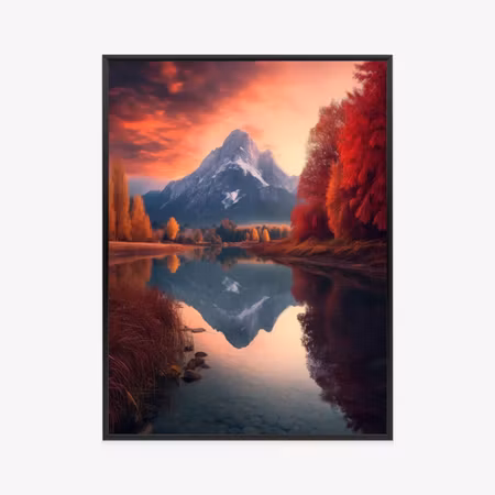 Poster med ram - Autumn landscape with lake and