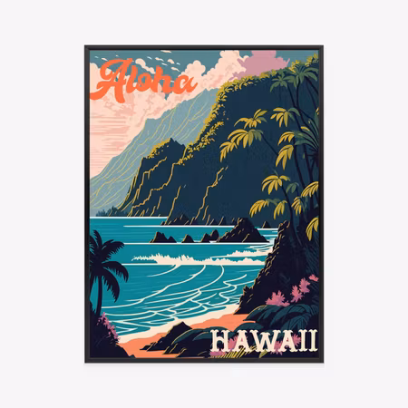 Poster med ram - Hawaii retro landscape