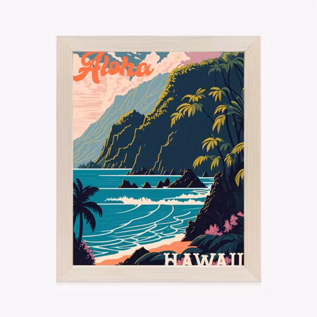 Poster med ram - Hawaii retro landscape
