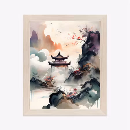 Poster med ram - Watercolor landscape in japanese