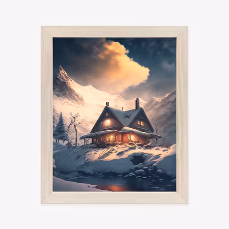 Poster med ram - Winter landscape wooden cottage