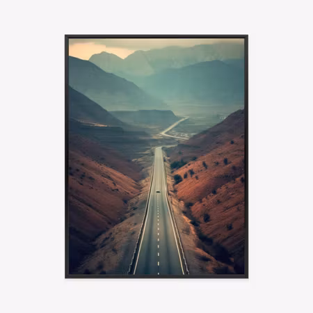 Poster med ram - Car on the road among the