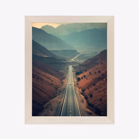 Poster med ram - Car on the road among the