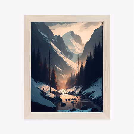 Poster med ram - River in a mountain valley winter