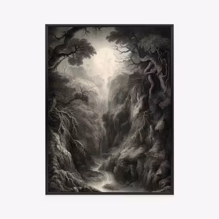 Poster med ram - Landscape with a forest in gray