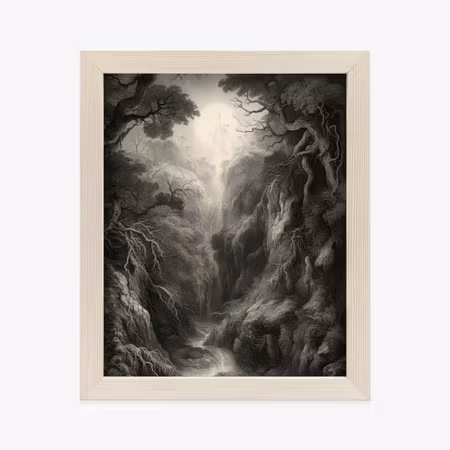 Poster med ram - Landscape with a forest in gray