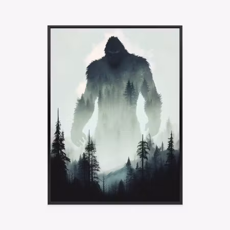 Poster med ram - Yeti silhouette and dark forest